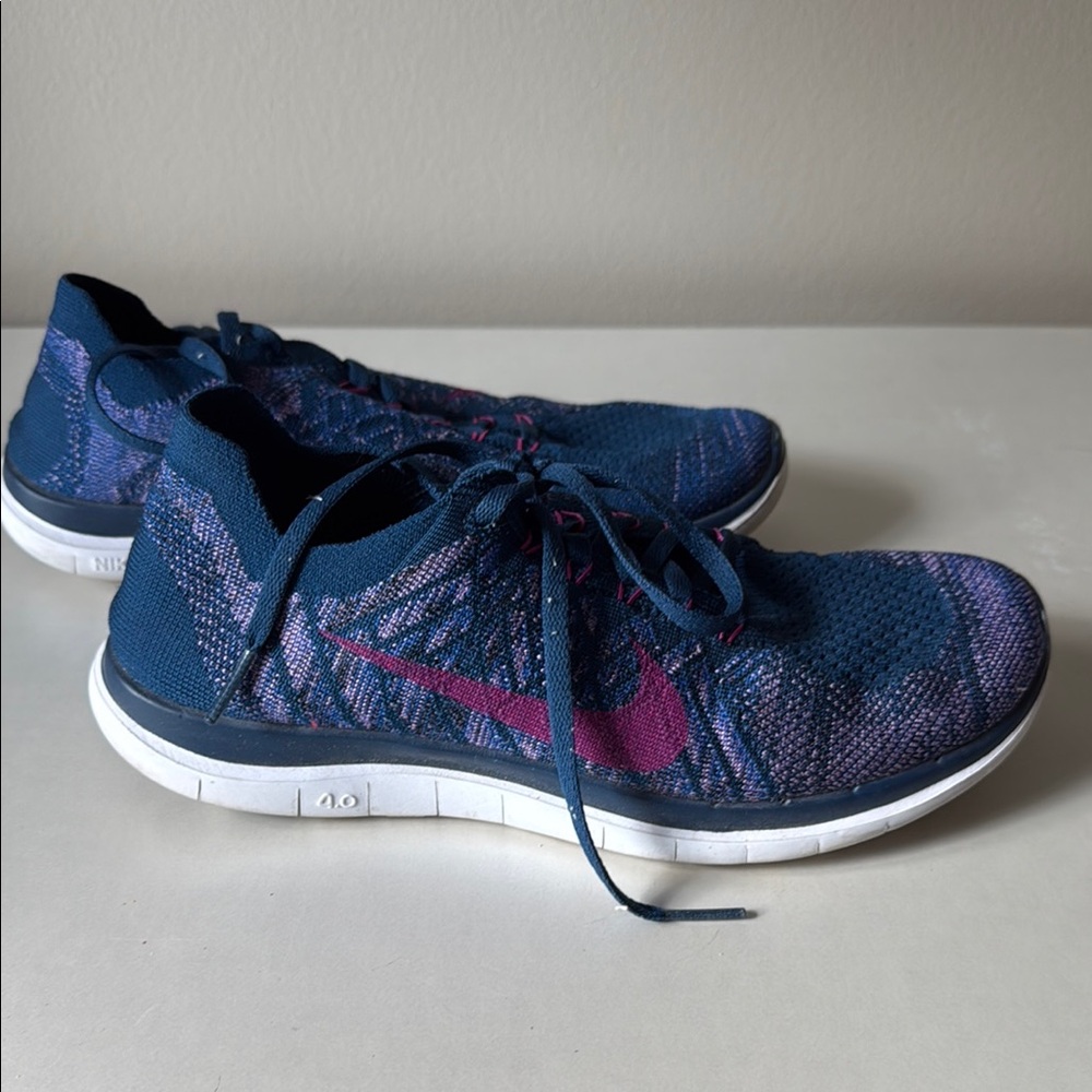 Nike Blue and Pink Athletic Shoes with Knit Upper-Barefoot Ride 4.0